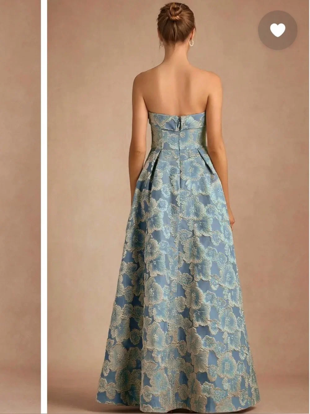 Azazie Strapless Blue and Gold Floral Jacquard Gown - Picture 4 of 4